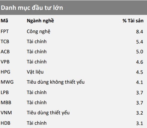 Danh mục đầu tư lớn nhất mà của ETF VinaCaptital VN100 trong lần cập nhật mới nhất